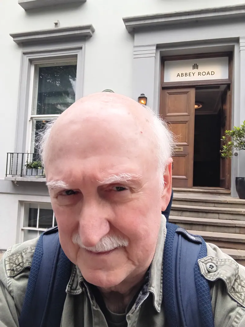 Jan Swafford outside the entrance to Abbey Road Studios